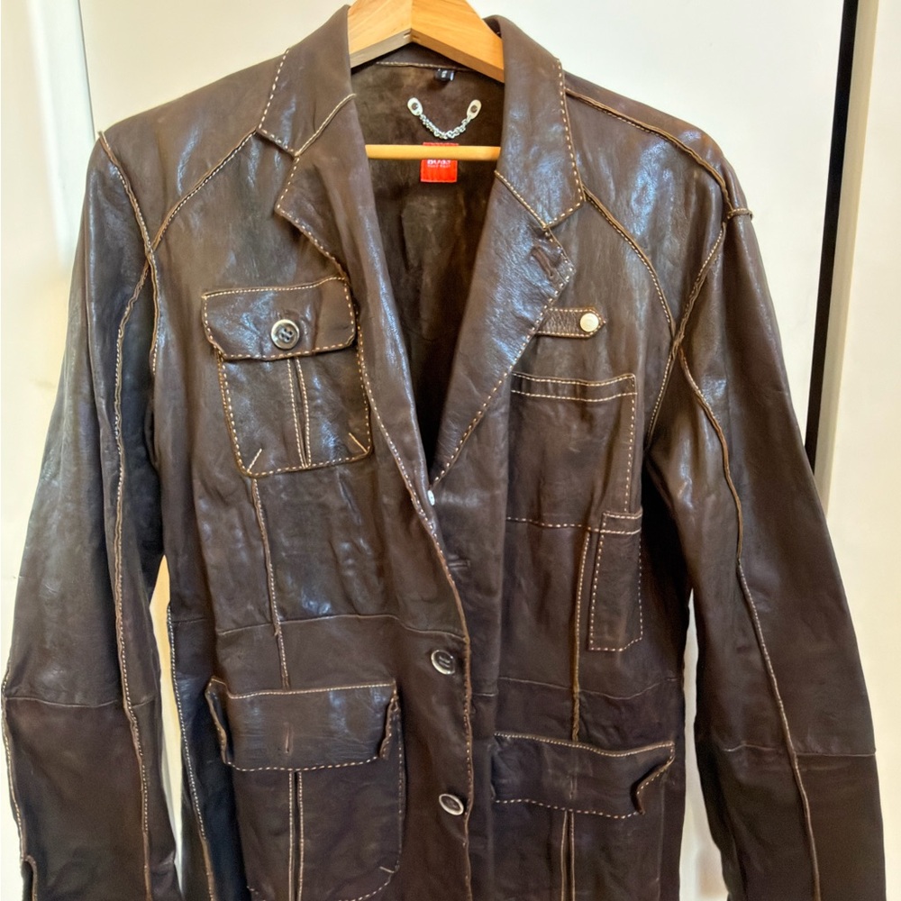 Hugo Boss Rich Brown Leather Field Jacket